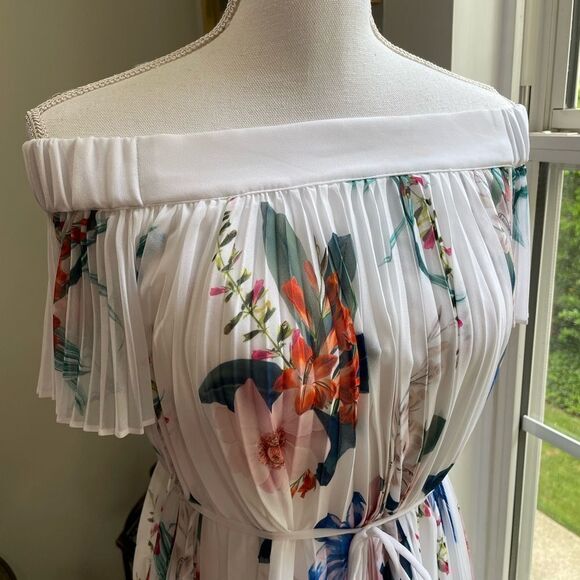 Ted Baker Luner Jamboree Pleated Off Shoulder Hi Low Dress TB 1 US 4 - Picture 6 of 13